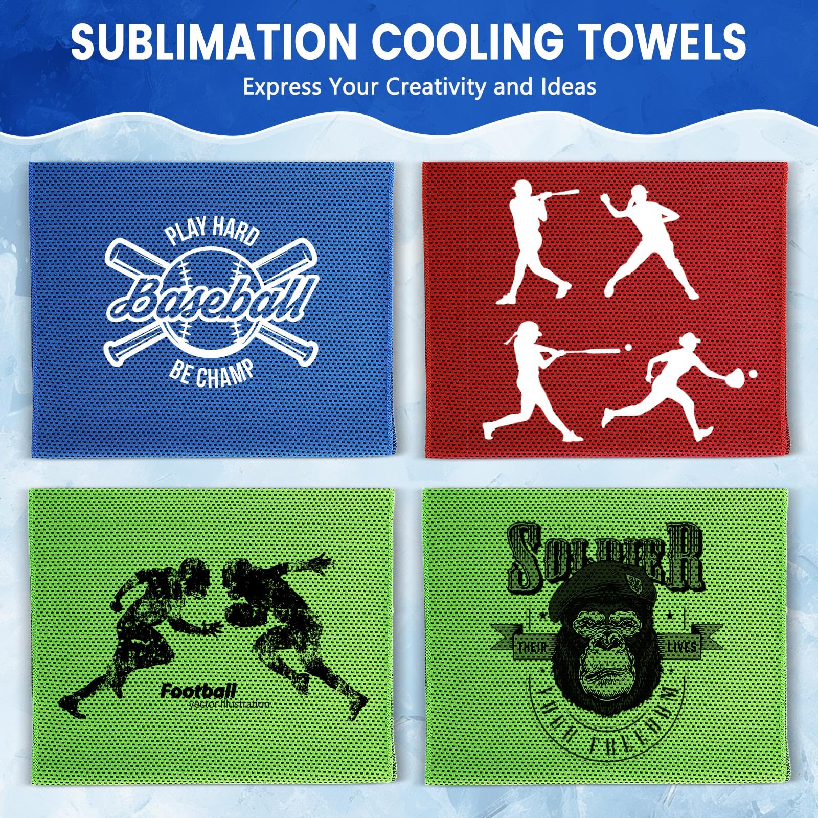 Hosuly 1000 Pack Cooling Towels Bulk 40 x 12 Inch Large Chilly Breathable Sweat Sports Cold Towels Sublimation Microfiber Ice Neck Rag for Hot Weather Workout Gym Team Gift (Dark Blue)