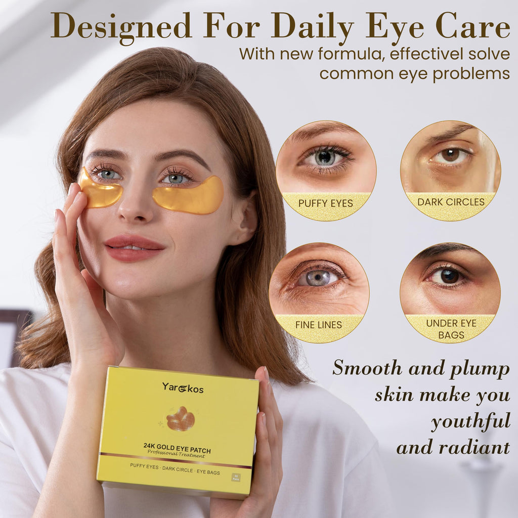 32 Pairs Under Eye Patches, Hydrating Eye Masks for Dark Circles Puffiness Puffy Eyes, Anti Wrinkle Collagen Undereye Pads, 32 Sets Travel Skincare Face Gel (24K Golden+Blue+Pink+Green)