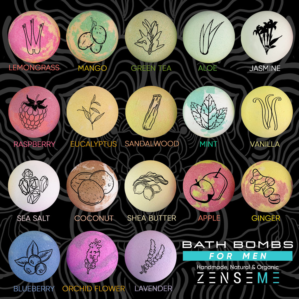 Bath Bombs for Men, Gift Set of 8 Scented Organic Handmade Bath Bombs of 2.5 oz with Natural Essential Oils for Boyfriend, Husband, Father or Friend, by ZenseMe