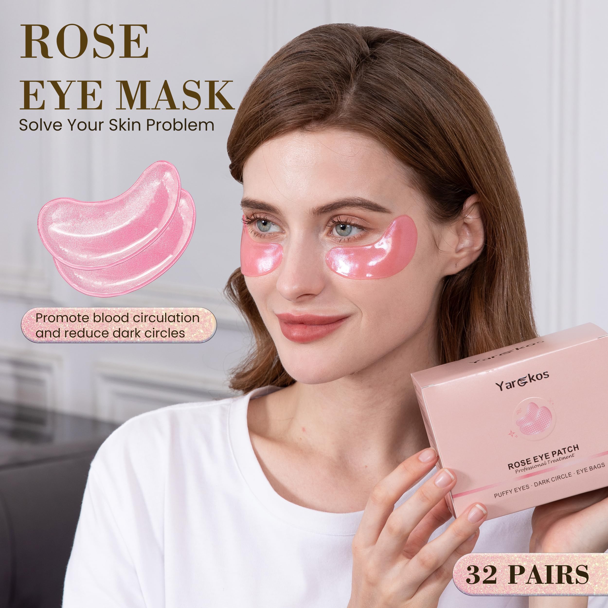 32 Pairs Under Eye Patches, Hydrating Eye Masks for Dark Circles Puffiness Puffy Eyes, Anti Wrinkle Collagen Undereye Pads, 32 Sets Travel Skincare Face Gel (24K Golden+Blue+Pink+Green)
