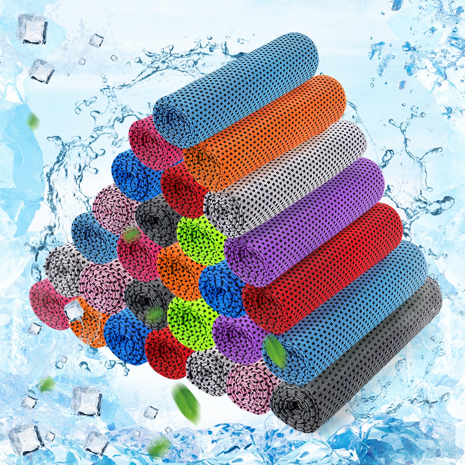 MADHOLLY 50 Packs Cooling Towels for Neck and Face - 31"x12" Bulk Breathable Cooling Towel for Hot Weather, Sweat Neck Wraps for Camping, Workout, Fitness Gym, Yoga, 10 Colors