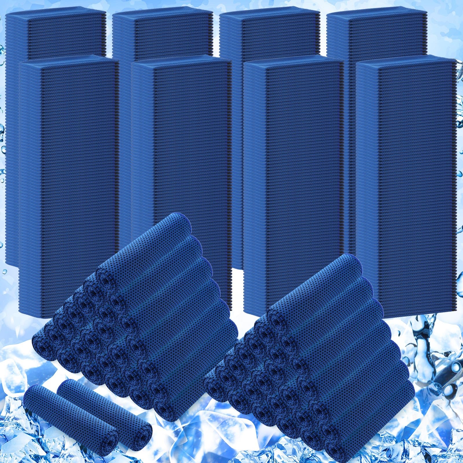 Hosuly 1000 Pack Cooling Towels Bulk 40 x 12 Inch Large Chilly Breathable Sweat Sports Cold Towels Sublimation Microfiber Ice Neck Rag for Hot Weather Workout Gym Team Gift (Dark Blue)