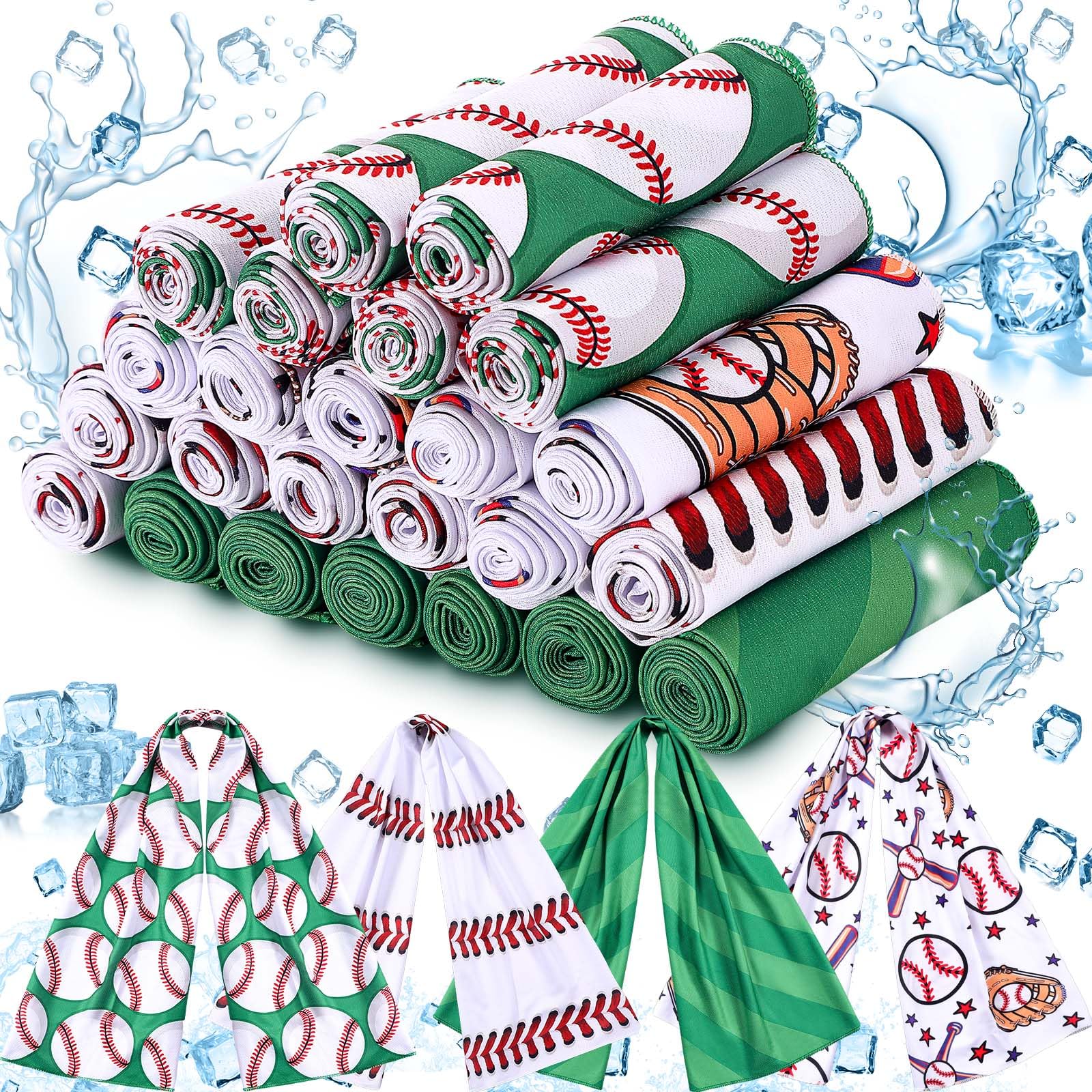 FuWeave 24 Pack Baseball Cooling Towel 40 x 12 Inch Breathable Sport Cooling Towel Microfiber Fast Drying Baseball Team Gifts for Athletes Yoga Gym Camping Running