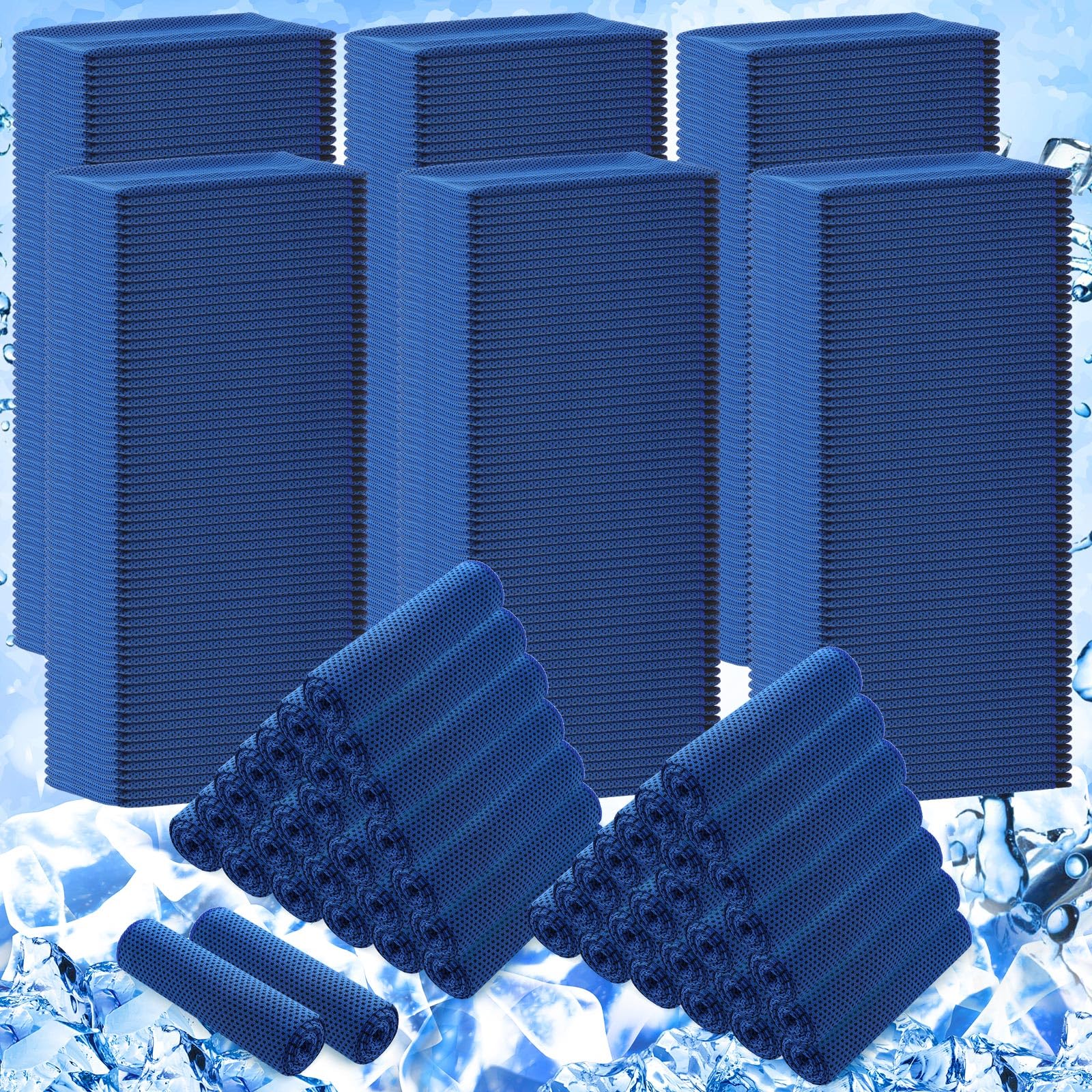 Hosuly 1000 Pack Cooling Towels Bulk 40 x 12 Inch Large Chilly Breathable Sweat Sports Cold Towels Sublimation Microfiber Ice Neck Rag for Hot Weather Workout Gym Team Gift (Dark Blue)