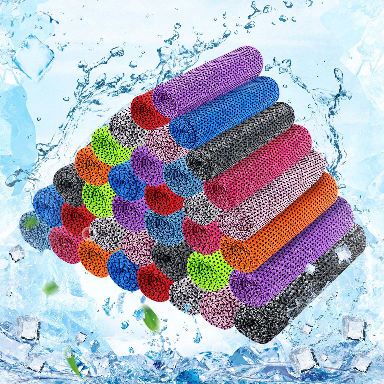 MADHOLLY 50 Packs Cooling Towels for Neck and Face - 31"x12" Bulk Breathable Cooling Towel for Hot Weather, Sweat Neck Wraps for Camping, Workout, Fitness Gym, Yoga, 10 Colors